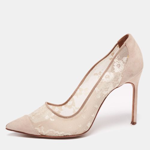 Suede and Lace Pointed-Toe Pumps Size 40 - Manolo Blahnik - Modalova