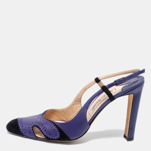 Manolo Blahnik Blue/Black Leather And Suede Barrie Spectator Slingback Sandals Size 40 - Manolo Blahnik - Modalova