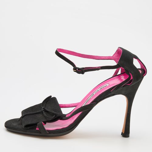 Manolo Blahnik Black Nubuck Leather Ankle Strap Sandals Size 40.5 - Manolo Blahnik - Modalova