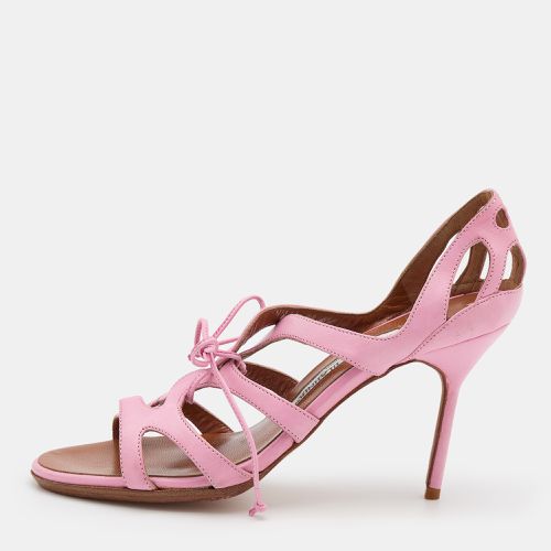 Manolo Blahnik Pink Leather Strappy Ankle Tie Sandals Size 36.5 - Manolo Blahnik - Modalova