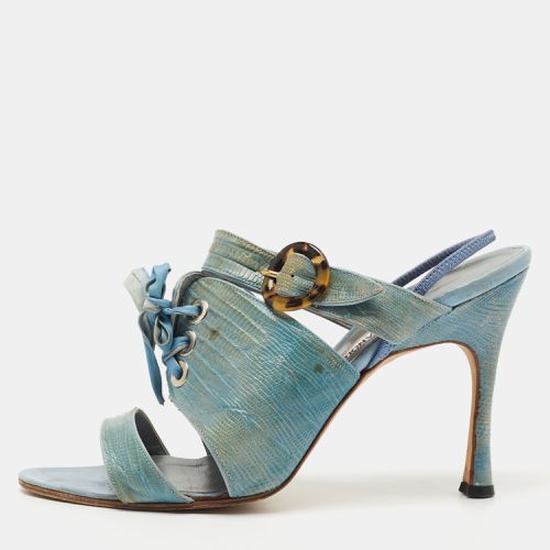 Turquoise Lizard Leather Slingback Sandals Size 40 - Manolo Blahnik - Modalova