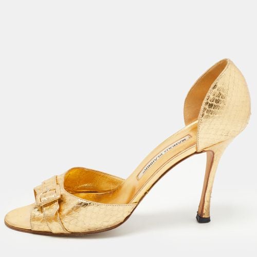 Manolo Blahnik Gold Python Embossed Buckle Open Toe Pumps Size 39 - Manolo Blahnik - Modalova