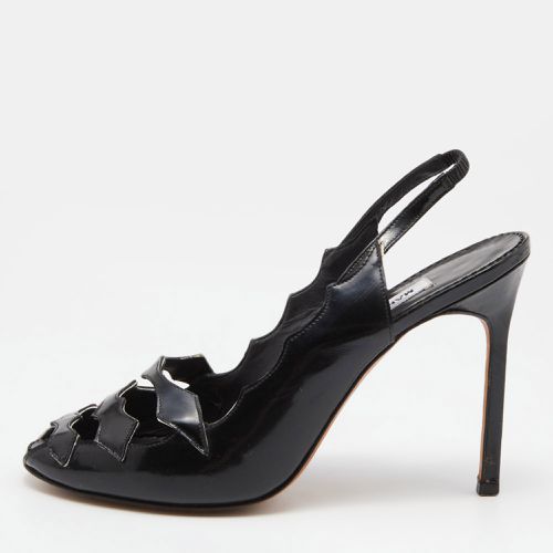 Manolo Blahnik Black Patent Leather Cut Out Slingback Sandals Size 38 - Manolo Blahnik - Modalova