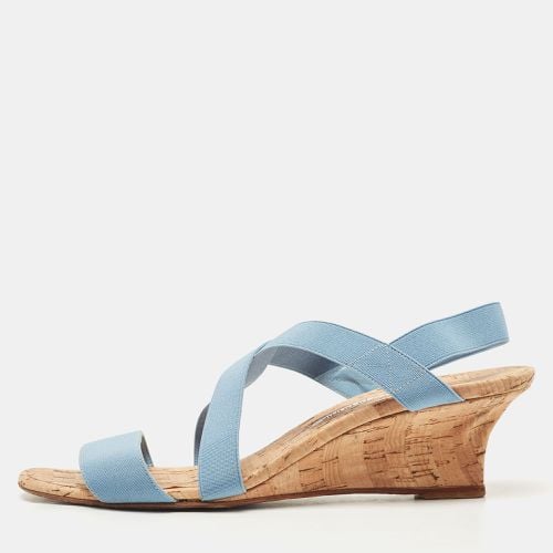 Manolo Blahnik Blue Stretch Fabric Terwe Cork Wedge Ankle Strap Sandals Size 40 - Manolo Blahnik - Modalova