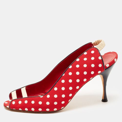 Manolo Blahnik Red Canvas and Leather Polka Dot Slingback Sandals Size 40 - Manolo Blahnik - Modalova