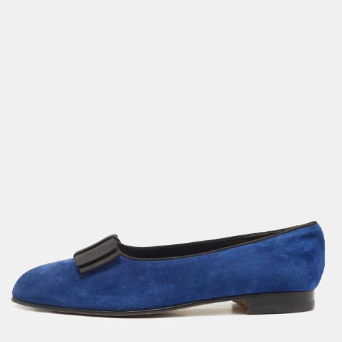 Manolo Blahnik Blue Suede Leather Toro Opera Bow Slip On Loafers Size 41.5 - Manolo Blahnik - Modalova