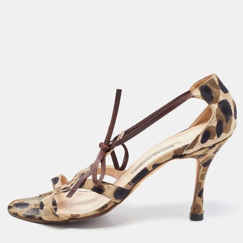 Manolo Blahnik Green/Brown Fabric Ankle Wrap Sandals Size 40 - Manolo Blahnik - Modalova