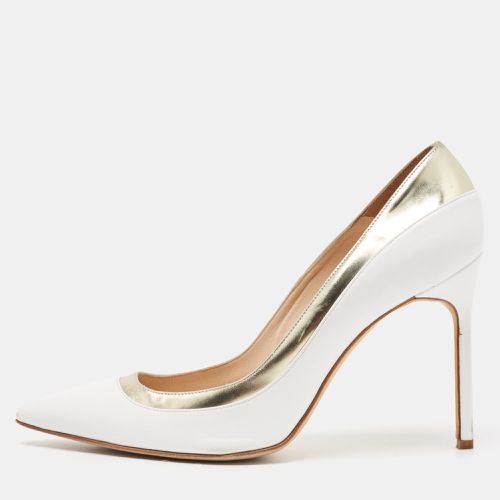 Manolo Blahnik White/Gold Leather Pointed Toe Pumps Size 40 - Manolo Blahnik - Modalova