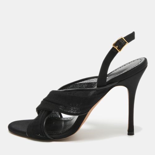 Manolo Blahnik Black Mesh and Leather Slingback Sandals Size 37 - Manolo Blahnik - Modalova