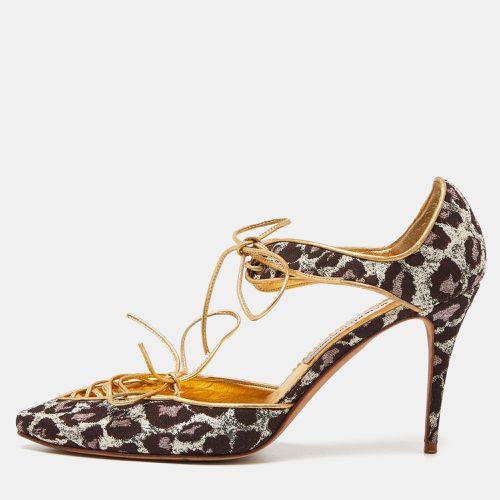 Manolo Blahnik Multicolor Brown/Gold Brocade Fabric and Leather Lace Up Pointed Toe Pumps Size 40 - Manolo Blahnik - Modalova