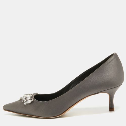 Manolo Blahnik Grey Satin Crystal Embellished Pumps Size 38 - Manolo Blahnik - Modalova