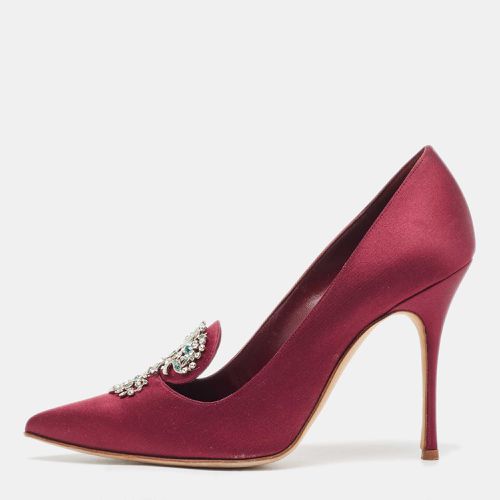 Manolo Blahnik Burgundy Satin Chilanghi Pumps Size 37 - Manolo Blahnik - Modalova