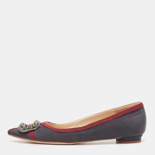 Manolo Blahnik Grey/Burgundy Fabric Gotrian Ballet Flats Size 37 - Manolo Blahnik - Modalova