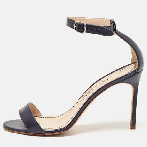 Manolo Blahnik Navy Blue Leather Chaos Ankle Strap Sandals Size 37.5 - Manolo Blahnik - Modalova