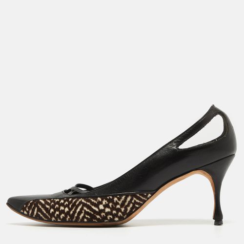 Manolo Blahnik Black/Brown Leather and Calf Hair Almond Toe Pumps Size 37 - Manolo Blahnik - Modalova