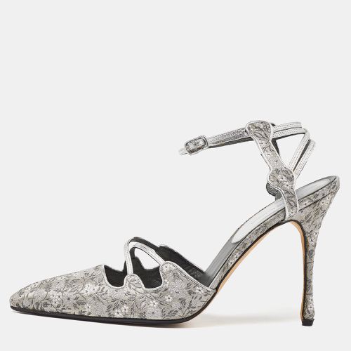 Manolo Blahnik Grey Leather and Brocade Fabric Pointed Toe Strappy Pumps Size 40.5 - Manolo Blahnik - Modalova