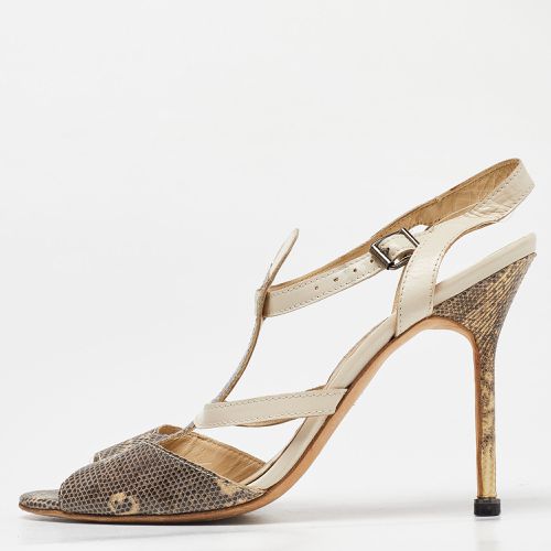 Manolo Blahnik Beige Lizard Leather Open Toe Strappy Sandals Size 40 - Manolo Blahnik - Modalova