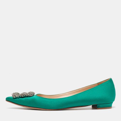 Manolo Blahnik Green Satin Hangisi Ballet Flats Size 37.5 - Manolo Blahnik - Modalova