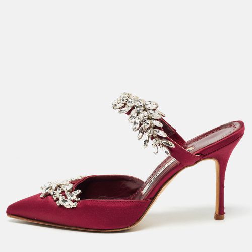 Manolo Blahnik Burgundy Satin Lurum Heel Mules Size 35 - Manolo Blahnik - Modalova