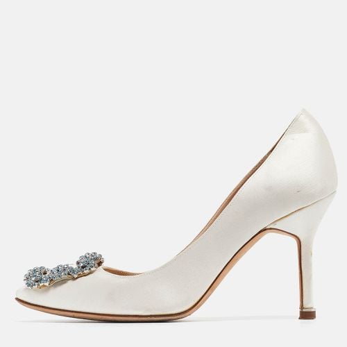 Manolo Blahnik White Satin Hangisi Pumps Size 34 - Manolo Blahnik - Modalova