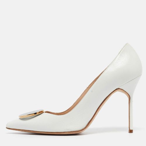 Manolo Blahnik White Leather Embellished Pointed Toe Pumps Size 37.5 - Manolo Blahnik - Modalova