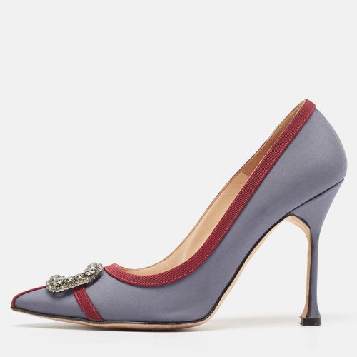 Burgundy Satin and Canvas Gotrian Pumps Size 39 - Manolo Blahnik - Modalova