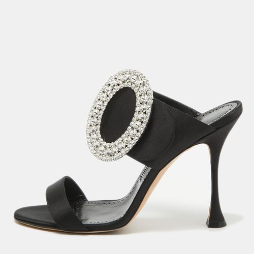 Manolo Blahnik Black Satin Fibiona Slide Sandals Size 40 - Manolo Blahnik - Modalova