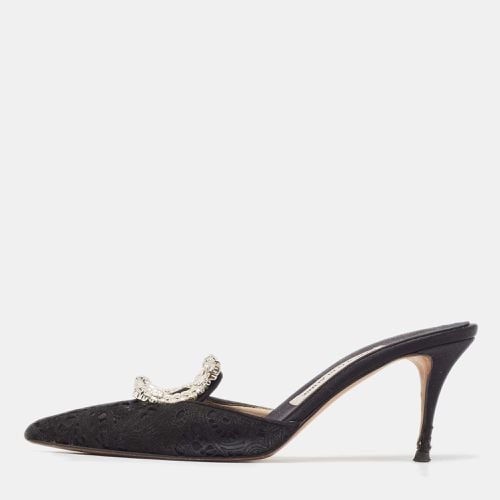 Manolo Blahnik Black Lace and Mesh Crystal Borli Mules Size 38 - Manolo Blahnik - Modalova