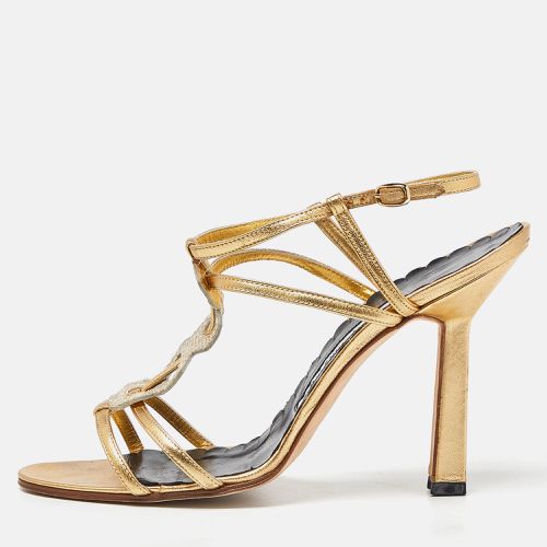 Manolo Blahnik Gold Embossed Leather Ankle Strap Sandals Size 39.5 - Manolo Blahnik - Modalova