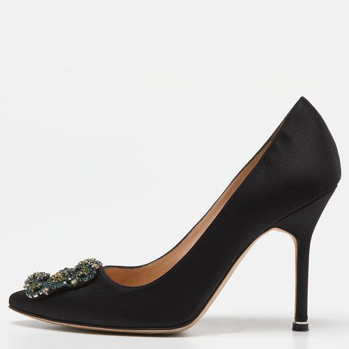 Manolo Blahnik Black Satin Embellished Hangisi Pumps Size 37 - Manolo Blahnik - Modalova