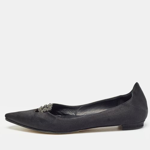 Manolo Blahnik Black Satin Crystal Embellished Ballet Flats Size 37 - Manolo Blahnik - Modalova