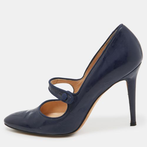 Manolo Blahnik Navy Blue Patent Leather Mary Jane Pumps Size 38 - Manolo Blahnik - Modalova