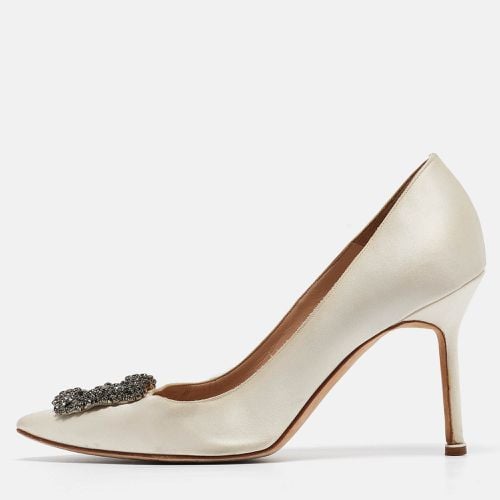 Manolo Blahnik White Satin Hangisi Pumps Size 40 - Manolo Blahnik - Modalova