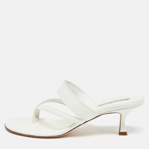 Manolo Blahnik White Leather Susa Slide Sandals Size 38 - Manolo Blahnik - Modalova