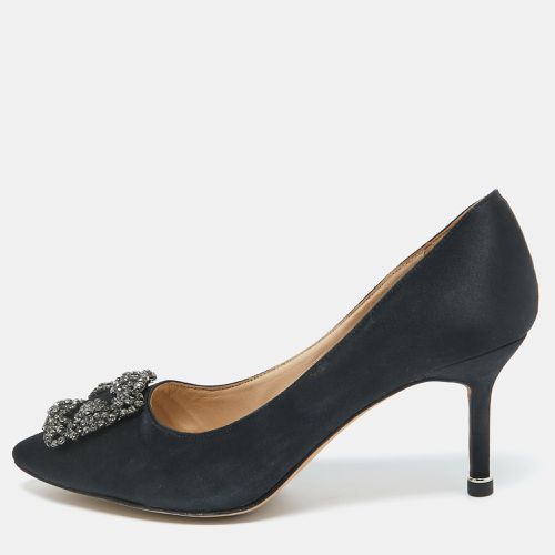 Manolo Blahnik Black Satin Hangisi Pumps Size 39 - Manolo Blahnik - Modalova