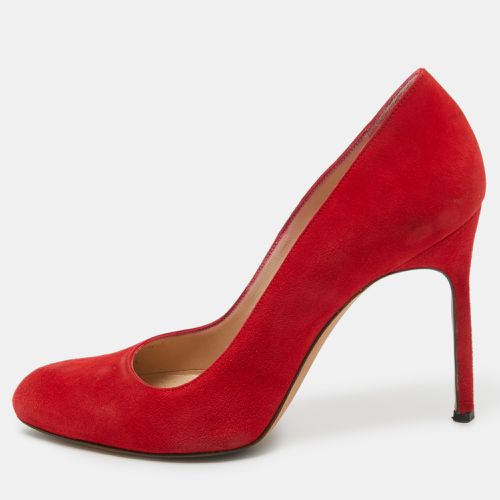 Manolo Blahnik Red Suede Round Toe Pumps Size 37.5 - Manolo Blahnik - Modalova