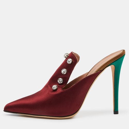 Marco de vincenzo Burgundy Satin Crystals Embellished Pointed Toe Mules Size 40 - Marco de vincenzo - Modalova