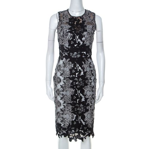 Marchesa Notte Monochrome Floral Lace Sleeveless Pencil Dress S - Marchesa - Modalova