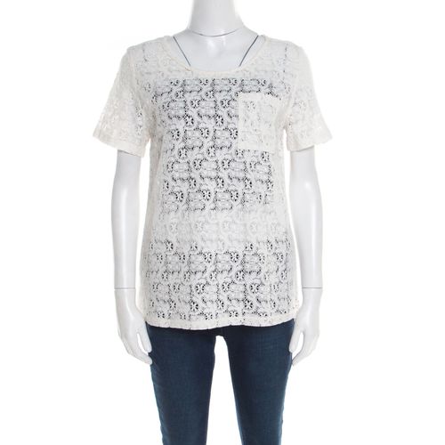 Marc by Marc Jacobs Off White Floral Lace Short Sleeve Top M - Marc by Marc Jacobs - Modalova