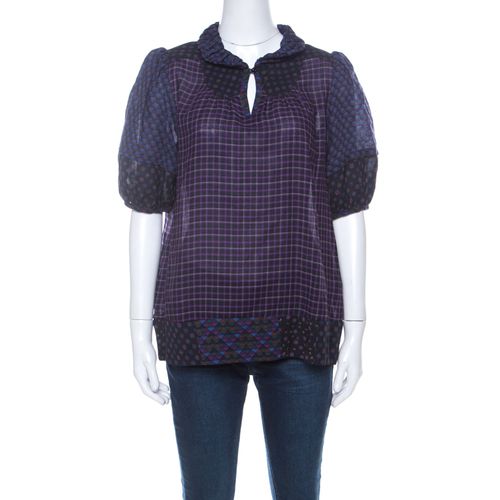 Marc by Marc Jacobs Multicolor Wool & Silk Blend Mixed Print Puff Sleeve Polo Shirt L - Marc by Marc Jacobs - Modalova