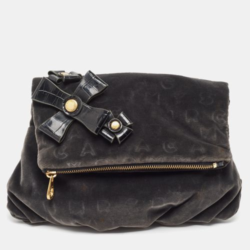 Marc by Marc Jacobs Grey/Black Velvet and Croc Embossed Leather Bow Fold Over Clutch - Marc by Marc Jacobs - Modalova