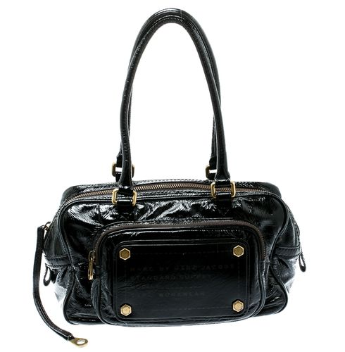 Marc by Marc Jacobs Black Laminated Leather Zip Pockets Satchel - Marc by Marc Jacobs - Modalova