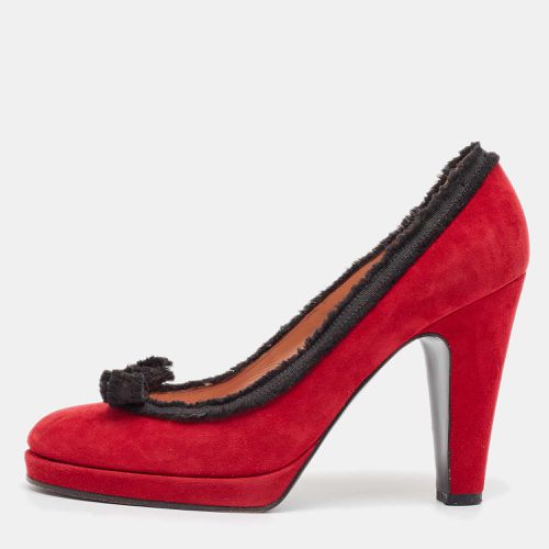 Marc by Marc Jacobs Red/Black Suede Bow Platform Pumps Size 38 - Marc by Marc Jacobs - Modalova