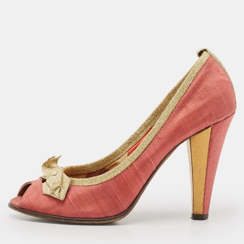 Marc by Marc Jacobs Gold/Red Canvas Bow Peep Toe Pumps Size 37 - Marc by Marc Jacobs - Modalova