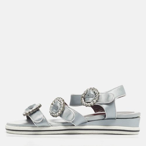 Marc by Marc Jacobs Grey Satin Crystal Embellished Ankle Strap Sandals Size 36.5 - Marc by Marc Jacobs - Modalova