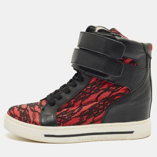 Marc by Marc Jacobs Black/Red Lace and Leather High Top Sneakers Size 36 - Marc by Marc Jacobs - Modalova