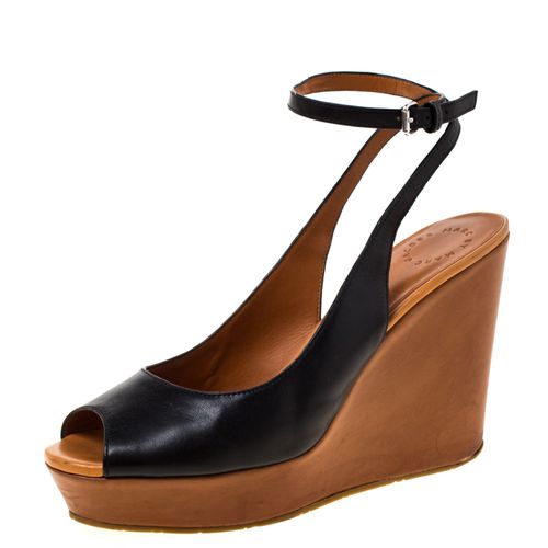 Marc by Marc Jacobs Black Leather Peep Toe Wedge Sandals Size 40 - Marc by Marc Jacobs - Modalova