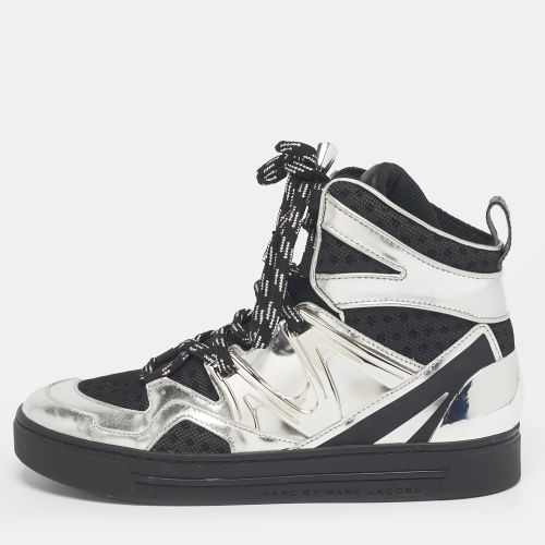 Marc by Marc Jacobs Silver/Black Leather and Fabric High Top Sneakers Size 36 - Marc by Marc Jacobs - Modalova