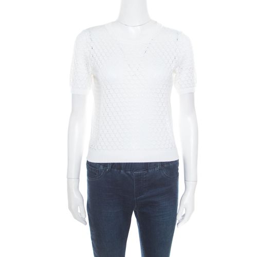 Marc Jacobs White Perforated Fish Scale Pattern Knit Crop Top S - Marc Jacobs - Modalova