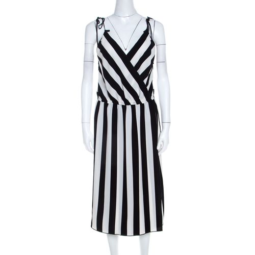 Marc Jacobs Monochrome Striped Crepe Faux Wrap Midi Dress M - Marc Jacobs - Modalova